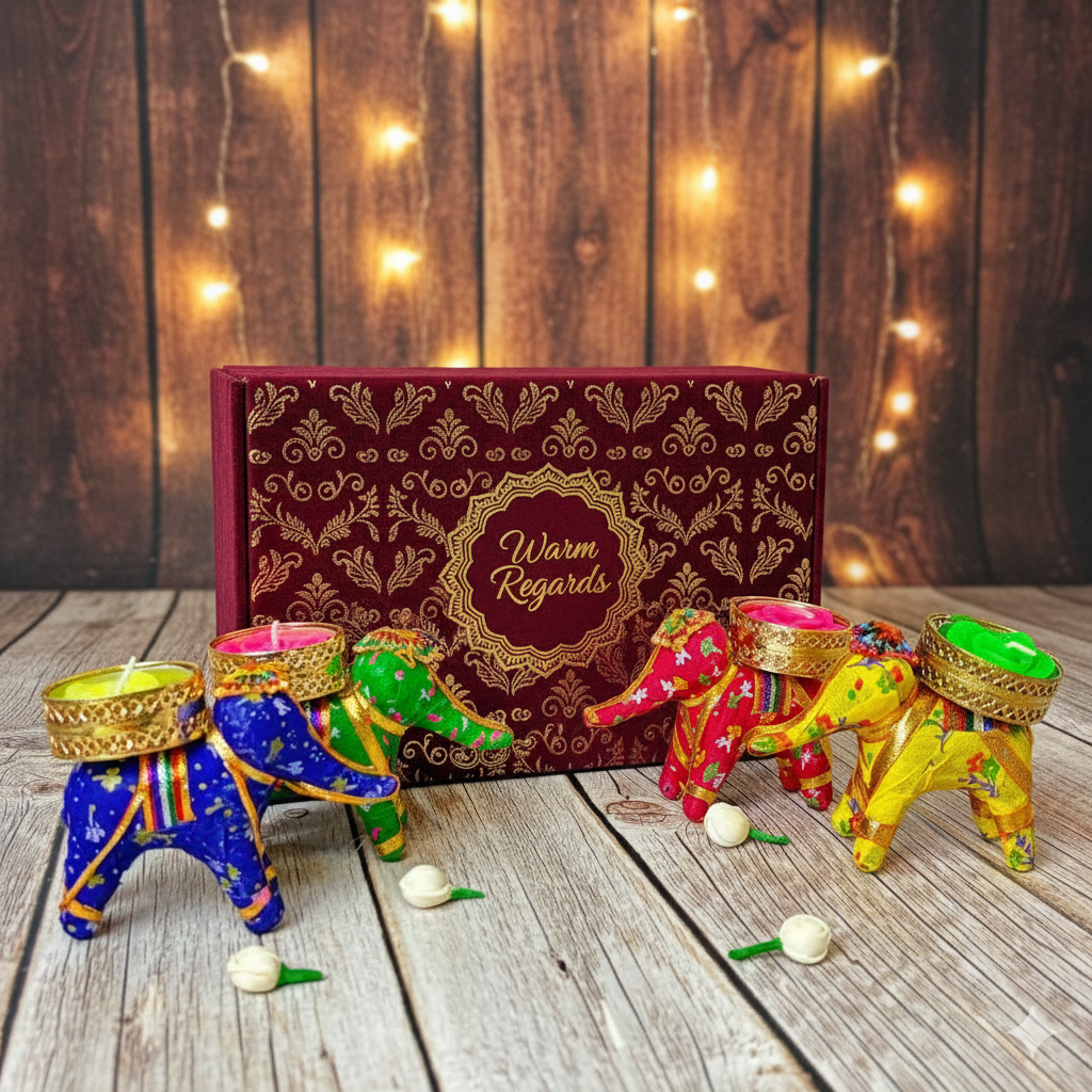 Handcrafted Elephant Tealight Candle Holders Set | Home Decor & Gifting