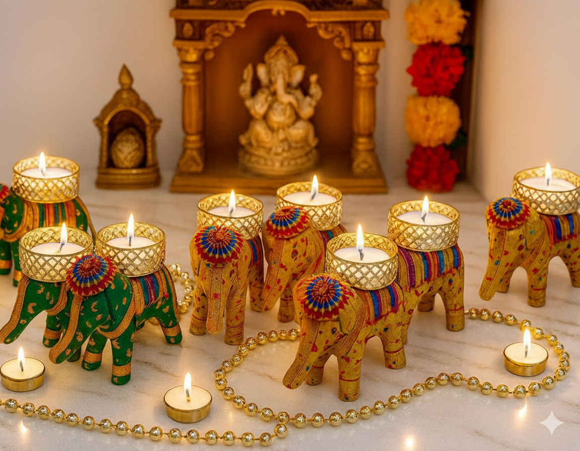 Handcrafted Elephant Tealight Candle Holders Set | Home Decor & Gifting