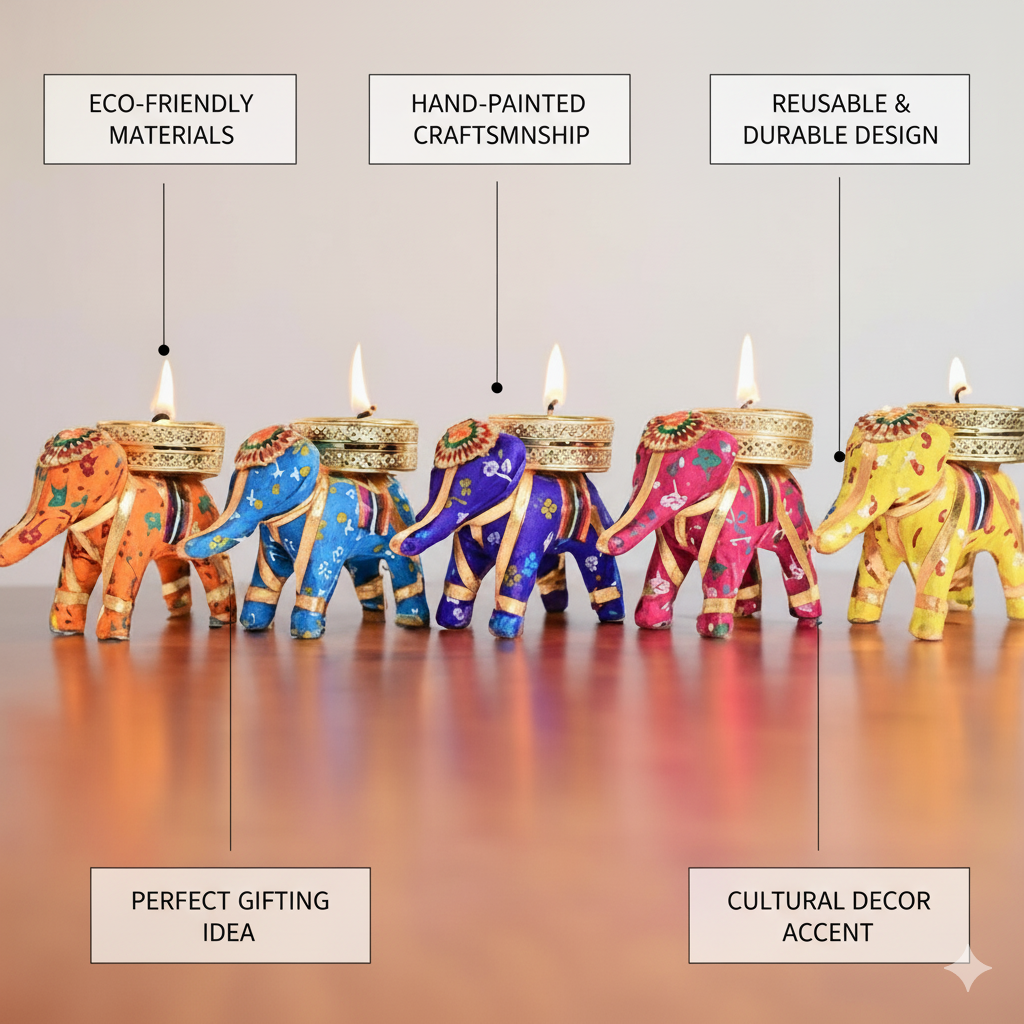 Handcrafted Elephant Tealight Candle Holders Set | Home Decor & Gifting