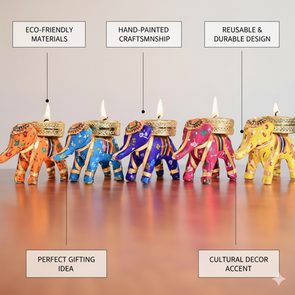 Handcrafted Elephant Tealight Candle Holders Set | Home Decor & Gifting