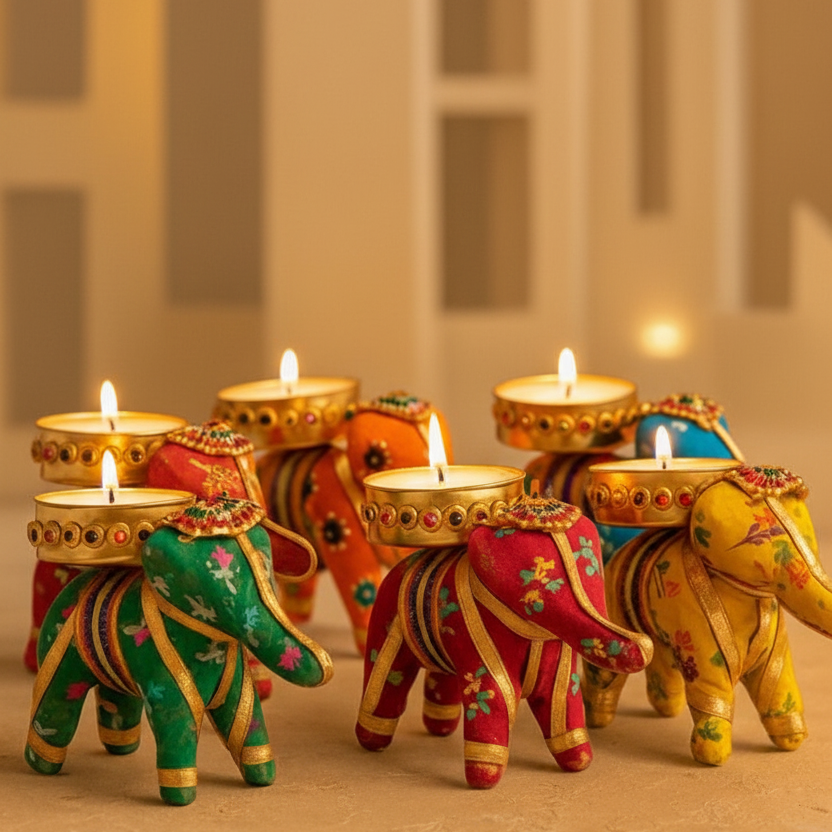 Handcrafted Elephant Tealight Candle Holders Set | Home Decor & Gifting