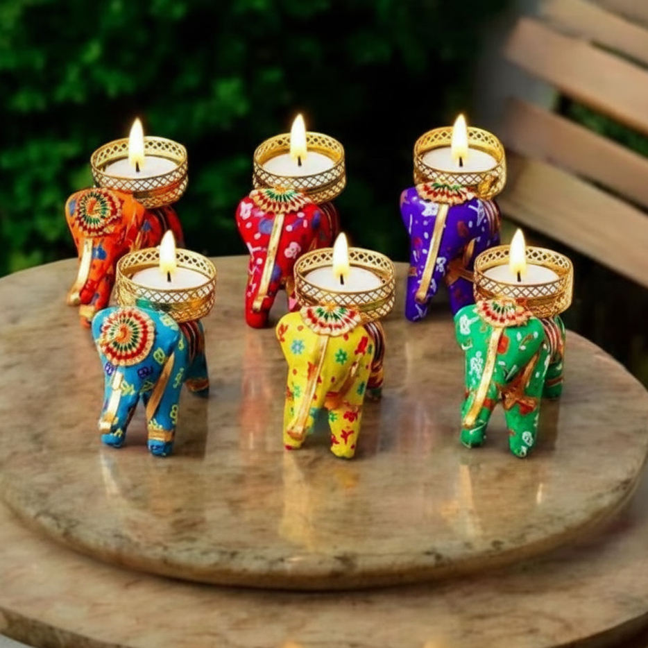 Handcrafted Elephant Tealight Candle Holders Set | Home Decor & Gifting